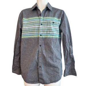 Amplify Mens Medium Blue Denim Shirt Long Sleeve Button Up Striped Chambray